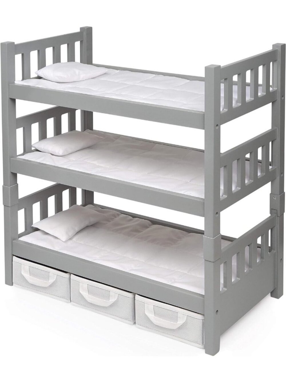 Convertible 3-in-1 Doll Bunk Bed - Stackable Triple Bed with Bedding & Storage
